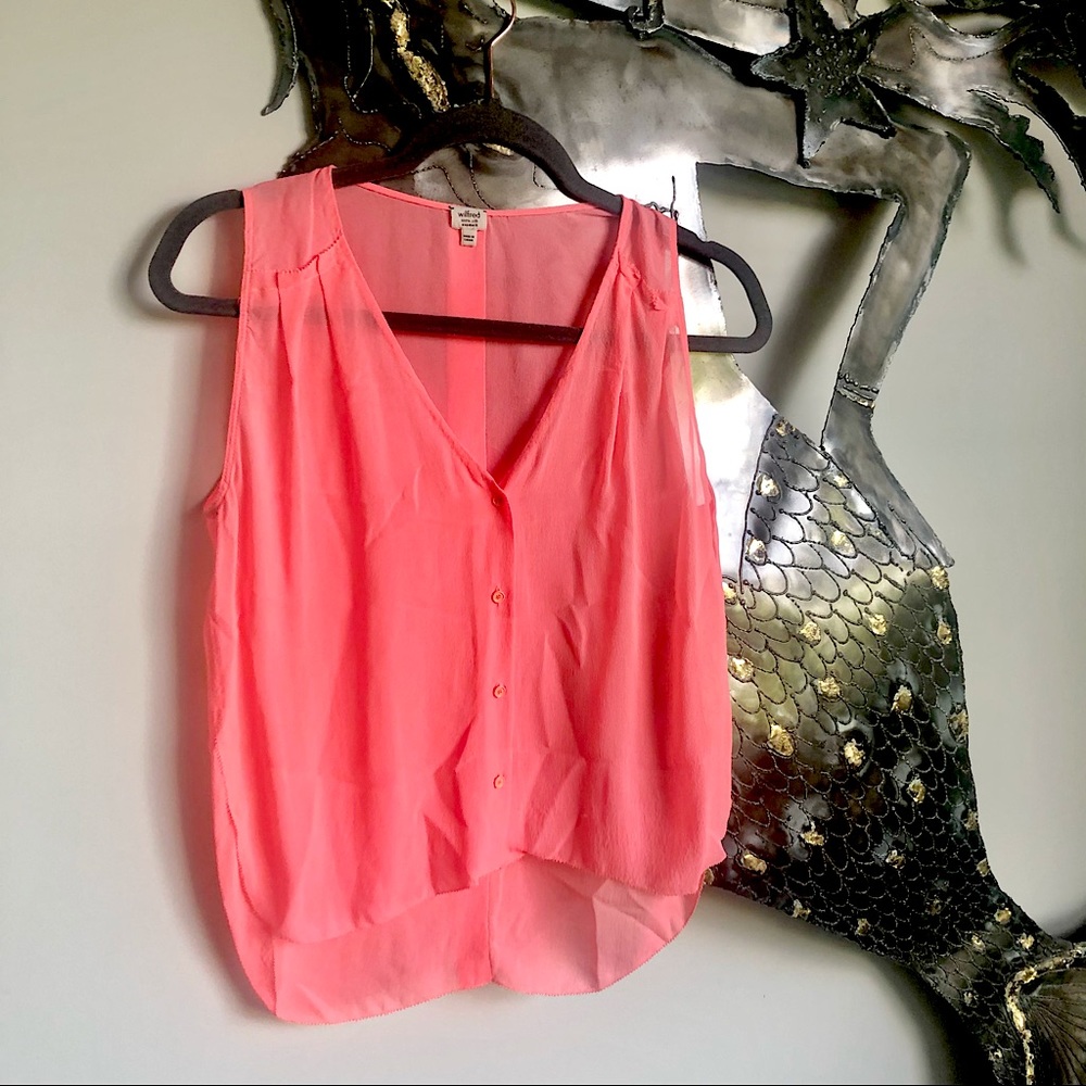 WILFRED 100% Silk bright neon coral silk blouse XXS